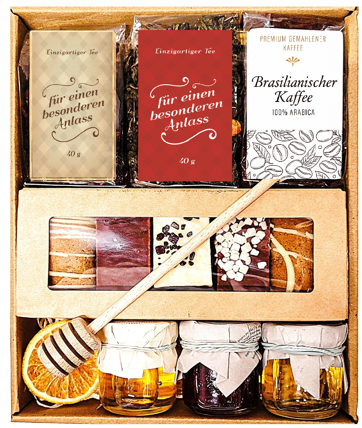 Gift Basket Set with Tea, Honey, and Gingerbread Jam
