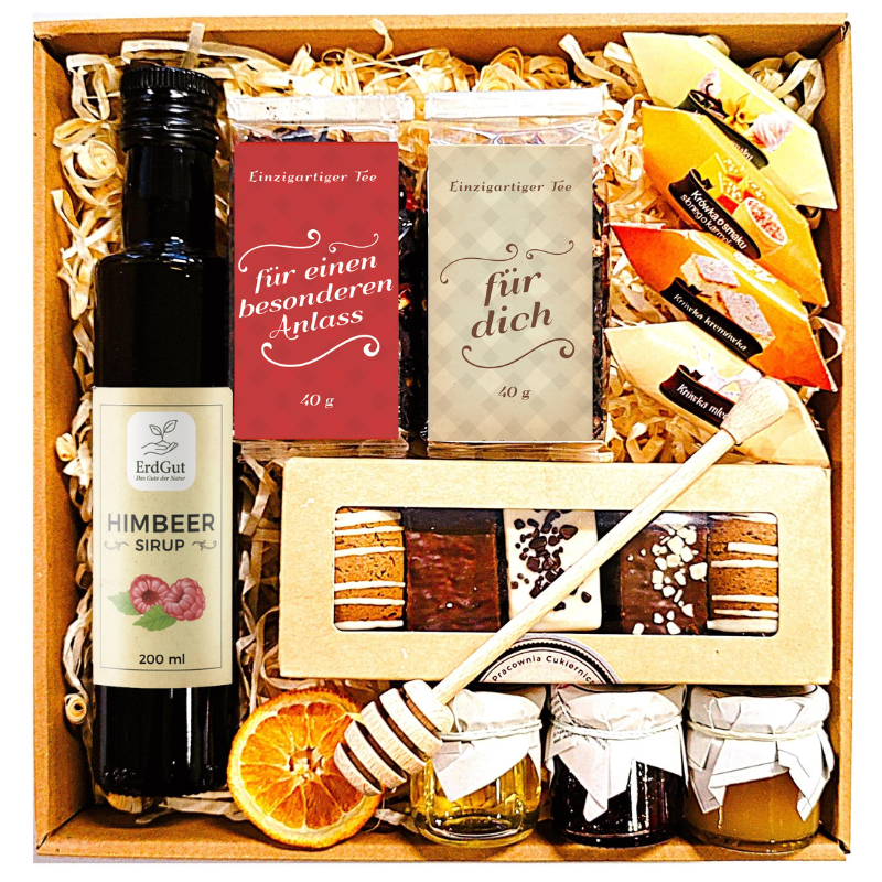 Gift basket gift honey tea caramel candies for Christmas for a birthday